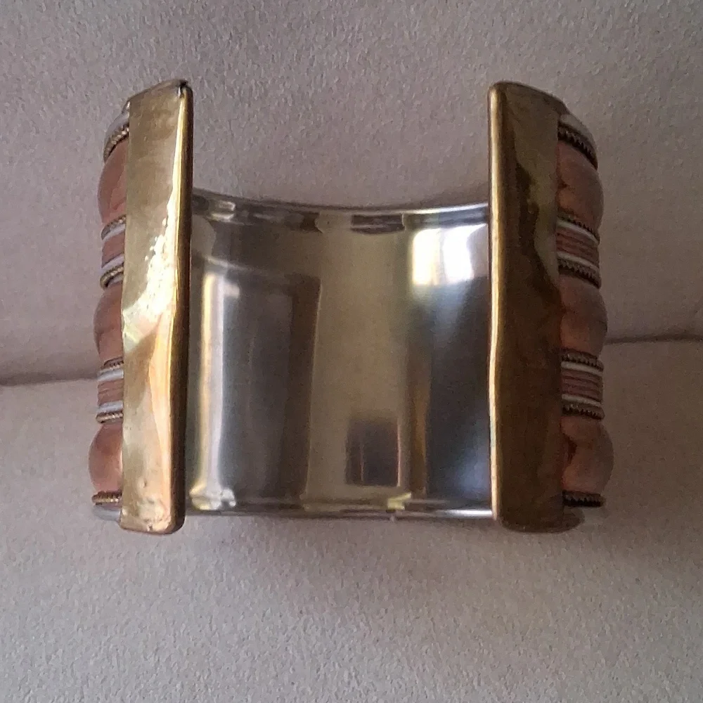 Copper, Brass and Silver Cuff Bracelet - Picture 2 of 3